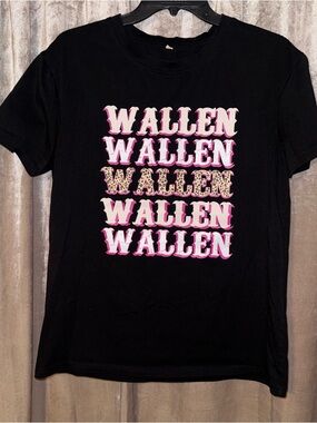Black Morgan Wallen Graphic Tee with Pink & Leopard Print